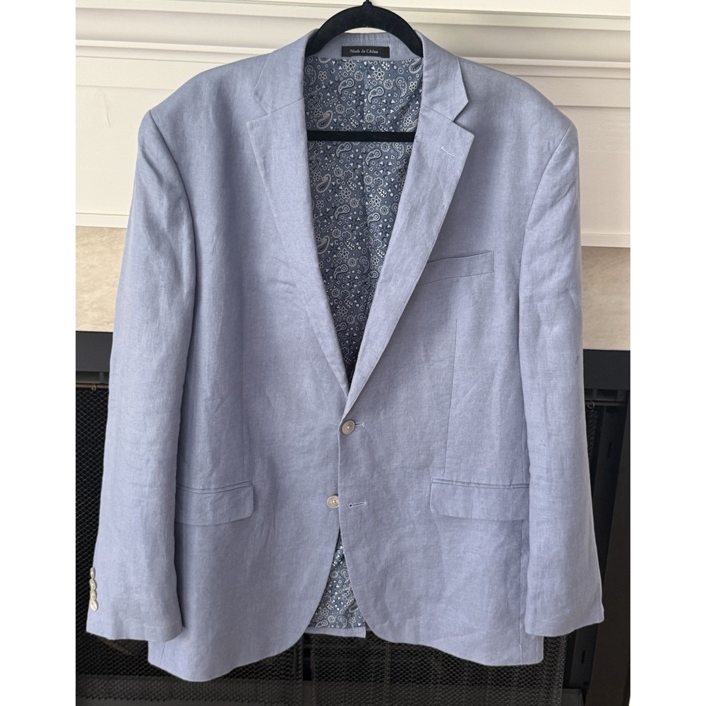 Lauren Ralph Lauren Men's 44L Blue 100% Linen Sport Coat Blazer Paisley Lined